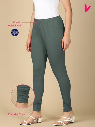 Image of Lux Cozi PYNK Solid Premium Cotton Lycra Churidar Leggings for Women | Regular Fit Elastic Waist Full Length Women Leggings | Free Size