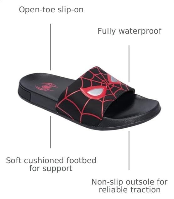 Image of Marvel Spiderman Slides for Men, Water Resistant Slip On Sandals for Men