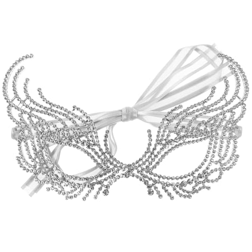 MUCKLILY Rhinestone Party Mask and Alloy Fashion Headband for Women, Face Decoration Accessory for Dinner Ball and Carnival Events Random Color