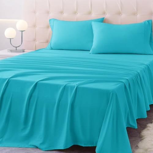 Homilay Queen Size Bed Sheet Set - 4 Piece Soft Microfiber Sheets with Deep Pockets Cooling Technology and Wrinkle-Free Pillowcase. Hotel-Quality Durable Bedding Capri Blue