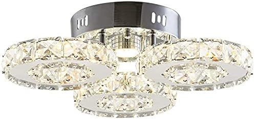 Finktonglan Crystal Pendant Ceiling Light Fixture Flush Mount Stainless Steel 3 Rings Big Modern LED Chandelier for Dining Room Living Room Bedroom (Multicolor)