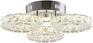 Finktonglan Crystal Pendant Ceiling Light Fixture Flush Mount Stainless Steel 3 Rings Big Modern LED Chandelier for Dining Room Living Room Bedroom (Multicolor)