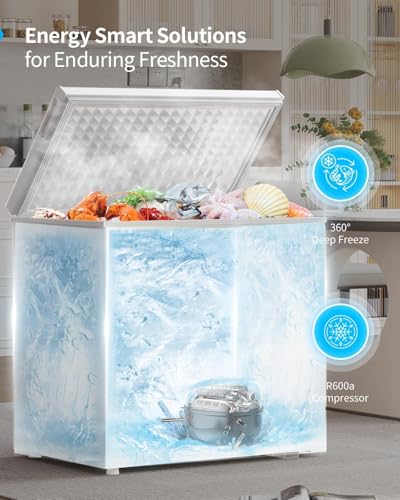 TABU 12.0 Cubic Feet Chest Freezer, Large Deep Freezer with 7 Level Adjustable Thermostat, Top-Opening Freestanding Freezer with Removable Storage Basket, White