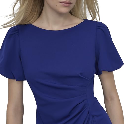 Image of DKNY Women's Short Sleeve Boat Neck Side Ruched Dress