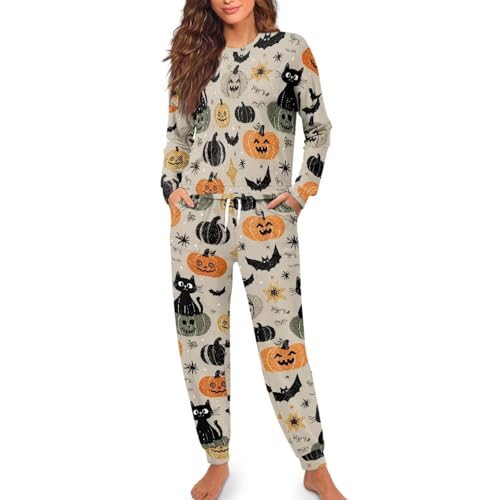 Image of Womens Lounge Set Long Sleeve Soft Pajama Sets | Casual 2 Piece Pj Outfit, Crewneck Sleepwear with Pockets, Adjustable Drawstring, Soft Comfy Fall Pajamas, Plus Size