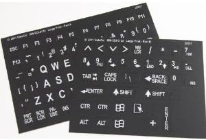 Large Print English Non-Transparent Keyboard Stickers Labels Overlays (Lexan® Polycarbonate, 3M® Adhesive) for The Visually Impaired (Non Transparent - Black with White Letters)