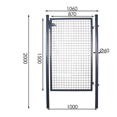 Gartentor Gartentür Hoftor Gartenpforte verzinkt & pulverbeschichtet Komplettset (150x100 cm, RAL7016 - anthrazit) – Bild 3