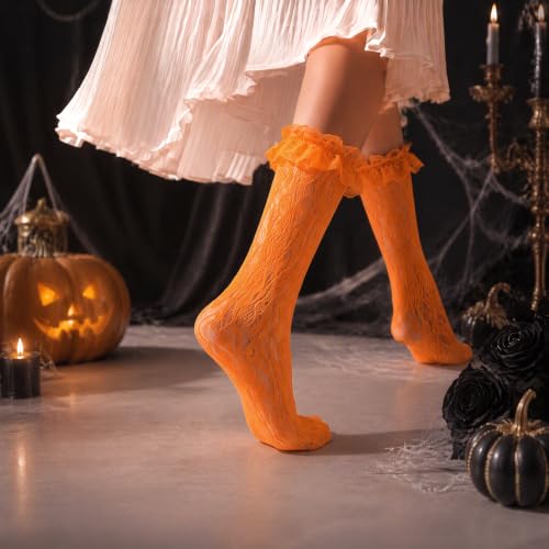 Image of Women Lace Ruffle Socks White Black Frilly Lolita Crew Dress Socks