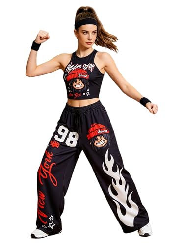 Ensemble gilet imprimé et pantalon de danse noir pour vos sorties urbaines