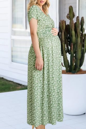 OUGES Maternity Maxi Dress Long Summer Pregnancy Dress for Women UK Spring Breastfeeding Dresses-L - Image 5