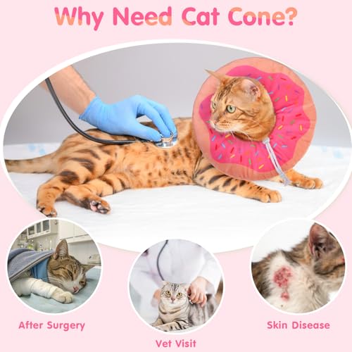 Image of BEAUTYZOO Cat Cone Collars Soft, Cat Recovery E Collars After Surgery to Stop Licking, Adjustable Elizabeth Circle Collar Cute Pet Donut Pillow for Cats Kitten Small Dogs, Pink M
