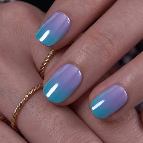 Image of CurvLife Short Squoval Press On Nails, Light Blue, Lagoon Mist, Soft Gel