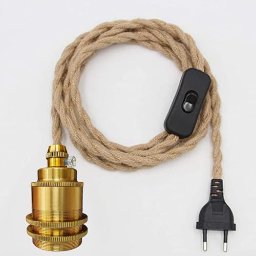 Douille de Lampe E27 Vintage avec Câble et Interrupteur,Suspendue Lustre Corde de Chanvre, DIY Suspension Luminaire Lampe Créative Lumière Pendante...