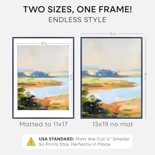 Image of Homeforia 13x19 Picture Frame Navy Blue, High End Metal 13x19 Poster Frames with Mat 11x17 inch Photo, 13 x 19 Navy Blue Frame Matted to 11 by 17 Print, 19x13 Frame, Tempered Glass, Wall Kit, Set of 2