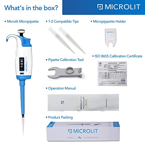 Microlit - Single-Channel Pipettes With Adjustable Volume, Accurate And Calibrated Micropipette For 10-100Ul Liquid Capacity, Compatible With 200Ul Pipette Tips #TOP3