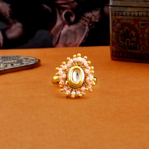 Pink Pearls Kundan Studded Ring