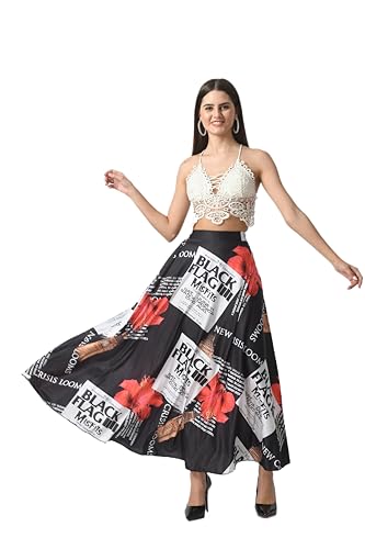 Image of VAGISHA Printed Casual Long Western Skirts for Women's & Girls |Stretchy Flared Maxi Skirt|Elastic Waist Skirts|Western Ethnic Skirts