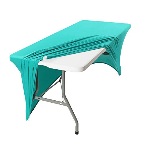 Image of Peomeise 6FT Spandex Table Cover Rectangular Stretch Spandex Tablecloth (Turquoise,6FT)