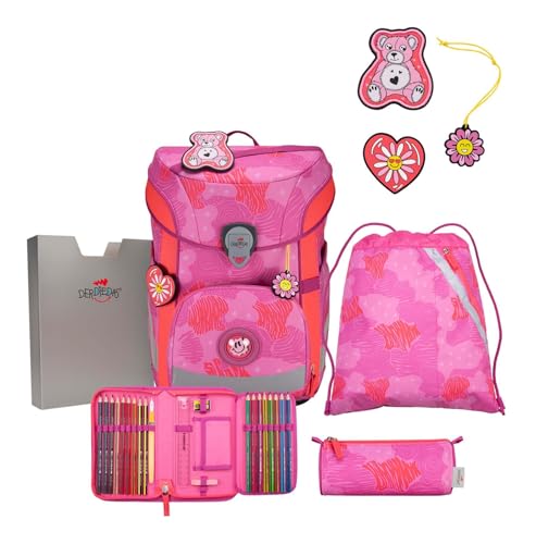 ErgoFlex Easy Set DerDieDas ensemble cartable 5 pièces roses pour l'école primaire