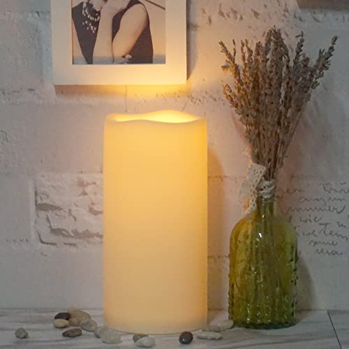 Image of CANDLE CHOICE Waterproof Outdoor Battery Operated Flameless Candle with Timer Large Plastic Resin Bright Flickering Electric LED Pillar Lantern Patio Garden Wedding Christmas Decorations 4 inch(D) x8 inch(H)