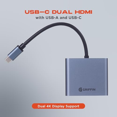 Griffin - 4-in-1 Hub, USB C Hub Multiport Adapter with USB 3.0, Dual 4K HDMI Adapter for Laptop, MacBook, and More, 100W Power Delivery by Griffin - Image 2