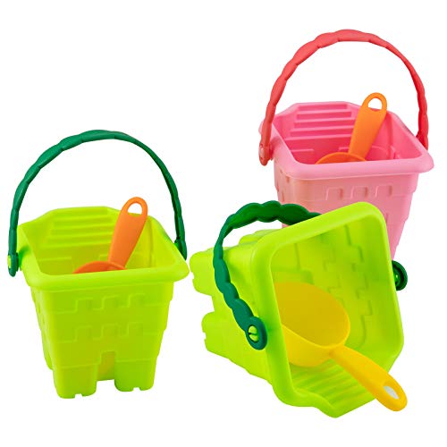 Biubee Sand Castle Building Kit Beach Toys for Kids- 3 Pcs Sandcastle Building Pails Sand Buckets+ 3 Pcs Sand Castle Shovel, Plastic Sand Castle Molds for Summer Outdoor Activities