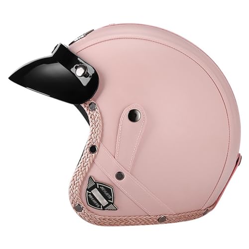 Casco jet vintage de cuero con gafas protectoras para scooter