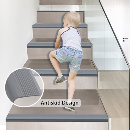 Gaahing Vinyl Anti-Rutsch Treppe Schritt, Peel und Stick Anti-Rutsch Treppe Nase, Form Trim Tritte Kantenschutz für Innenanwendungen (5m, Grau)