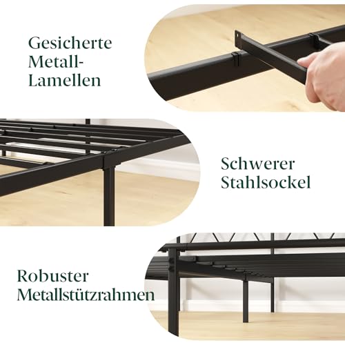 Zinus Elias Bettgestell 90 x 200 cm mit Moderne Kopfteil - Metallbett 90x200 mit Metall-Lattenrost - 30 cm Hohe Plattform mit Freiraum Darunter - Kein Boxspringbett Erforderlich - Schwarz