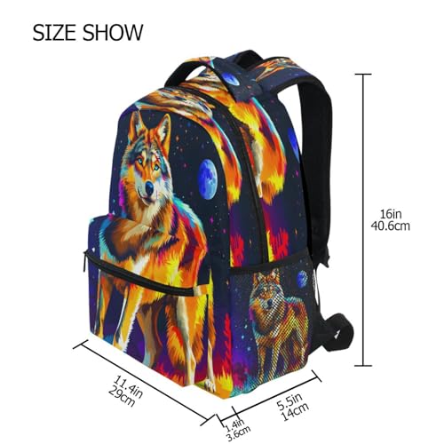 Funny Wolf Moon Backpack for School Boys Girls Adults Kids Bookbag Laptop Bag 15L4