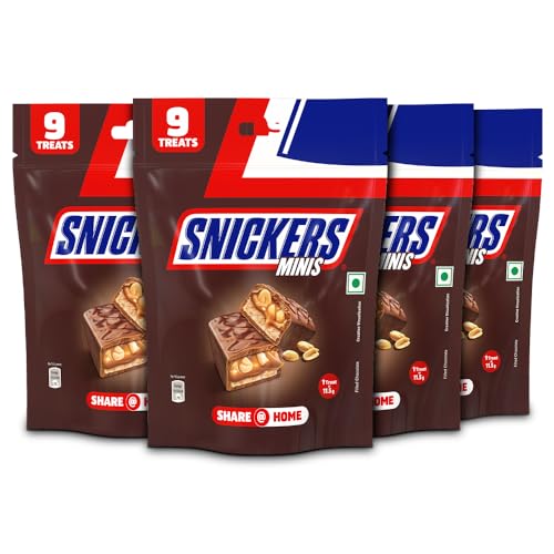 Image of Snickers Minis, Diwali Gift Pack, with Crunchy Peanuts, Nougat & Caramel, 9 Minis per Pouch, 103.5g, Pack of 4