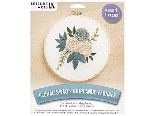 Image of LEISURE ARTS Embroidery Kit 6 inch Flower Swag Home - Embroidery Kit for Beginners and Adults, Cross Stitch Kits with Patterns, DIY Starter Set for Seasonal Craft Projects