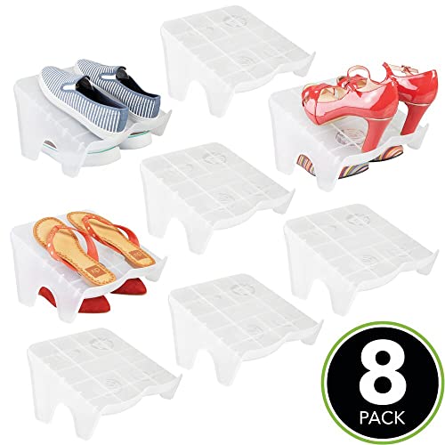 Mdesign Compact Plastic Double Shoe Slot Stacker And Organizer Rack, Closet Space-Saver - Holds Sandals, Heels, Flats, Sneakers, Wedges - 8 Pack - Clear Frost #TOP1