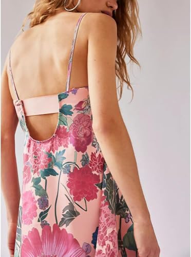 Image of Women Floral Maxi Dress Spaghetti Straps V Neck Lace Patchwork Flowy Tiered Boho Beach Sundress Long Dresses