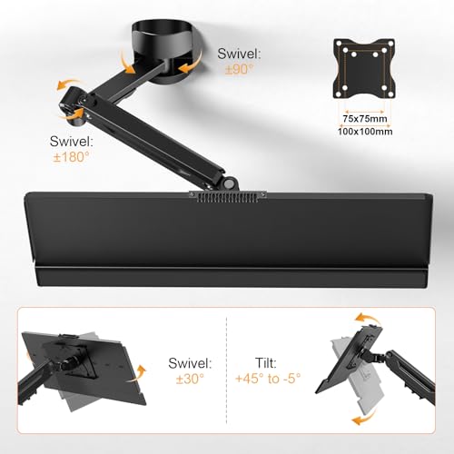 Wandhalterung Tastaturablage Halterung, Schwenkbar & Höhenverstellbar - Pneumatik-Arm, bis 12kg Tragkraft Tastaturablage Größe 654x242mm, Ergonomisch, Schwarz