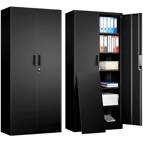 Image of Metal Garage Storage Cabinets,71 inch Tall Metal Storage Cabinet with Lock and 5 Adjustable Shelves, Locking Cabinets for Office, Home, Garage, Warehouse 71 inch H x 32 inch W x 16 inch D (Black)