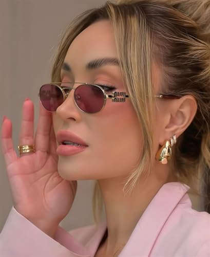 Image of Rmerom Retro Gold Metal Oval 90s Sunglasses for Women Small Chic Sunnies | Trendy Narrow Sun Glasses UV400 protection 2026 Fashion Accessories Vacation Must Haves Travel Beach Outfits