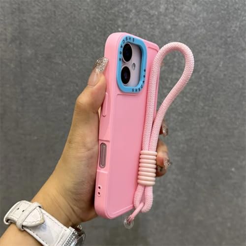Étui iPhone 15 Plus rose et bleu anti-collision avec dragonne de protection
