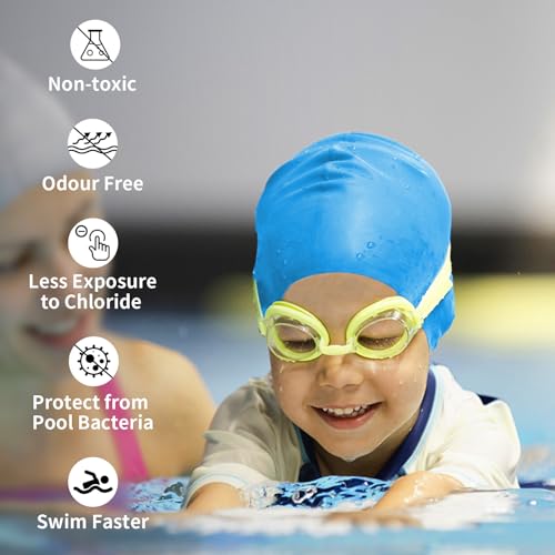 Nepfaivy Kids Swimming Cap Waterproof, 100% Silicone Swimming Hat Kids, Comfortable Anti Slip Boys and Girls Swimming Cap - Image 4