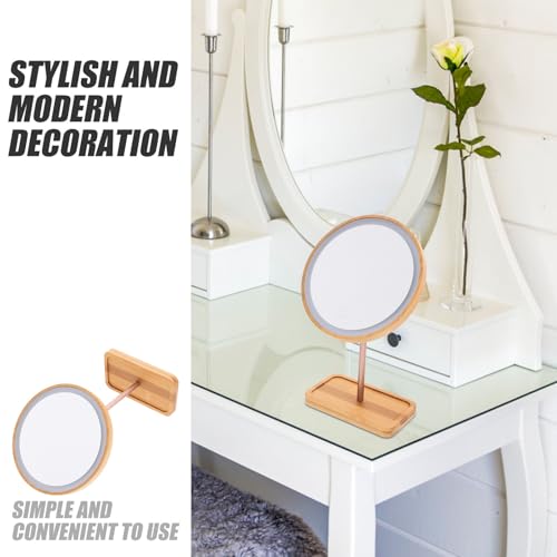 Espejo de maquillaje con luz LED Alasum de madera con bandeja organizadora y batería 8