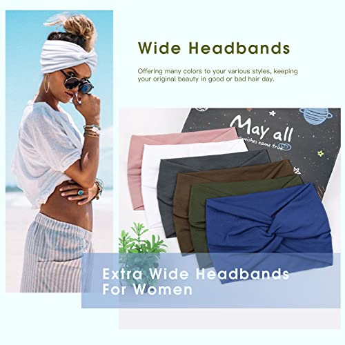 Image of Tobeffect 7'' Extra Wide Headbands for Women, Large Thick Turban Head Wrap Headband, Boho Bandana Head Bands for Women's Hair, Non Slip Workout Yoga Hairband Hair Accessories, 6 Pack