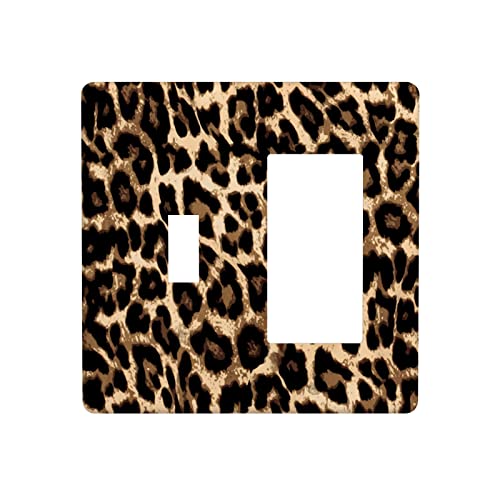 Leopard 2 Gang Single Toggle Rocker Light Switch Cover, Wild Animals Fur Cheetah Skin Spots Combination Wall Plate Decorative Electrical Switchplate Outlet Faceplate for Kitchen Home Art Decorate
