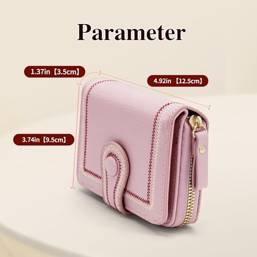Women Card Wallets, Leather Small Wallet for Women Vintage Fashion Credit Card Holder with Zipper Pocket (Pink)2