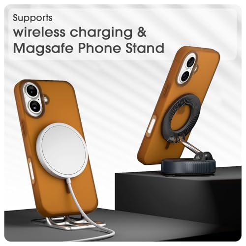 Image of Amazon Basics Back Cover for iPhone 17 | Hybrid Design with Soft Silicone Edges & Hard Frosted TPU Back | Mag-Safe Compatible | Shockproof Design Back Case (Brown)