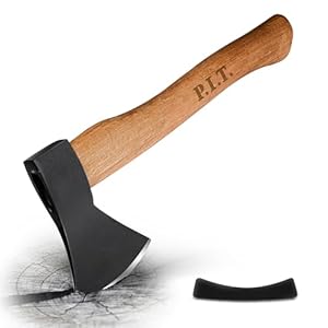 P.I.T. 15″ Hatchet, Wooden Handle Hatchet with Sheath for Wood Splitting and Chopping, Gardening Small Axe Wooden Handle Tools for Camping, Hiking, Multi-Use Axe