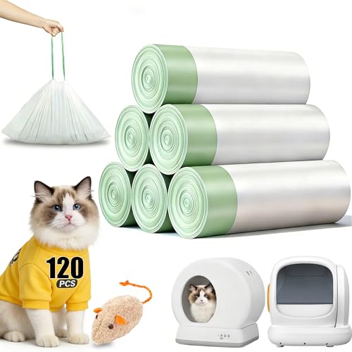 120 Count Self-Cleaning Cat Litter Box Liners Bags Fit For MW-SC01/SC02/SC09/LR01/LB01 Pre-Seperated Heavy Duty Automatic Cat Litetr Box Bags with Drawstring-18 * 12.6