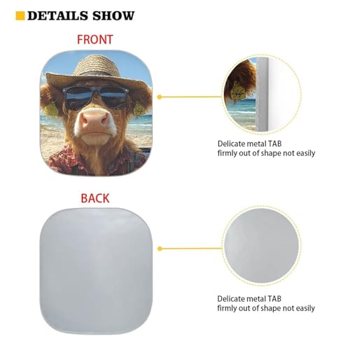 Image of Cool Highland Cow Car Sun Shade 2 Pack Sun Shield Blocks UV Rays Easy to Install Car Truck SUV Windshield Sun Shade