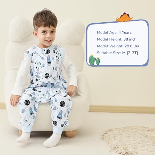Image of WONDAY Toddler Sleep Sack with Feet, 0.5 Tog Sleeping Sacks for Walking with Legs 12-18 Months 2T 3T 4T 5T (Planet-2, 12M-2T)