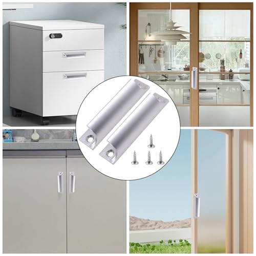 HFMYGS Balkontürgriff Außen, Terrassentür Außen, Aluminiumlegierungsgriff, Passend für Fenster, Schränke und Schubladen, Versatile Sicherer Griff Set mit Schrauben, Möbelbeschläge (Silber)