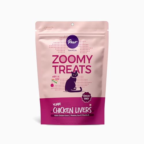 Image of Pawr4Cats | Chicken Livers Zoomy Treats | Freeze-Dried | Rich in Iron & Vitamin-A, Vitamin B12 | No Preservative | Use as Treat or Food Topper | 45 GMS